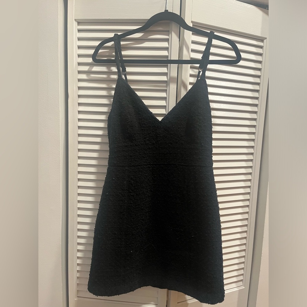 Black Tweed Spaghetti Strap Dress